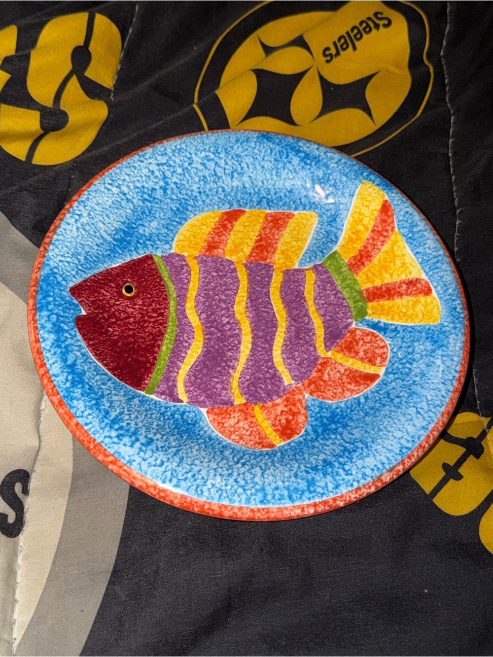 Thailand Hand Painted Colorful Fish Plate Vintage Decor Decorative Art Used PR O